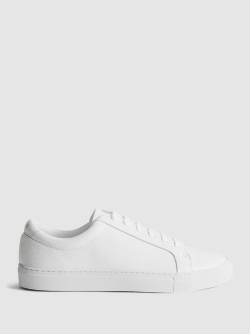 Reiss White Luca Grained Leather Trainers