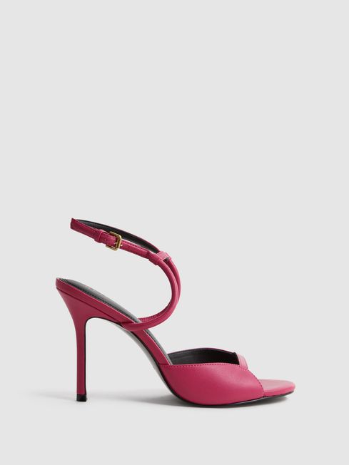 Reiss Bright Pink Harper Leather Strappy Heels