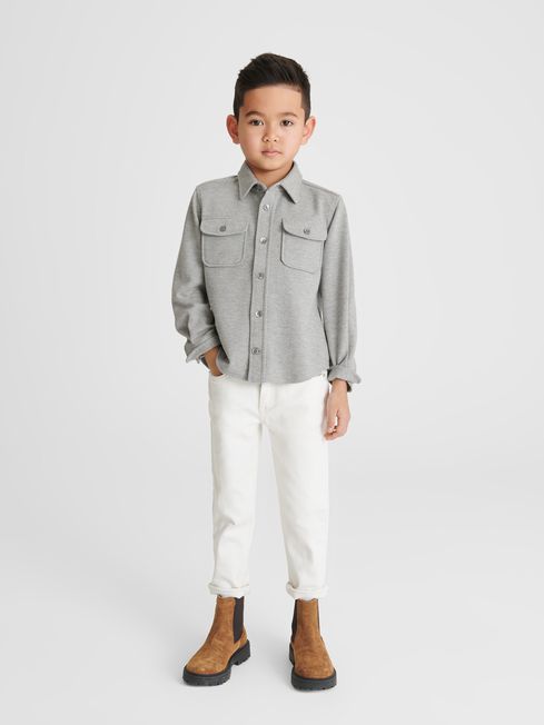 Reiss Soft Grey Melange Caprio Junior Jersey Twill Overshirt