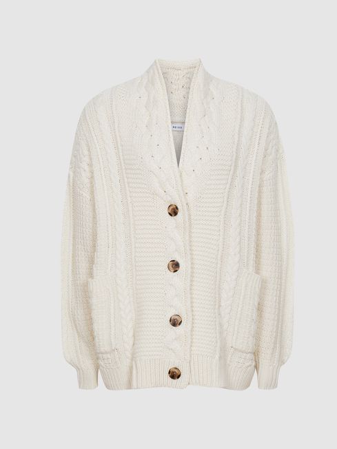 Shawl Collar Cashmere Blend Cardigan in Cream