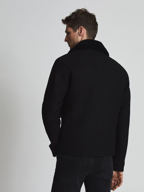 Reiss Black Dennis Shearling Collar Jacket