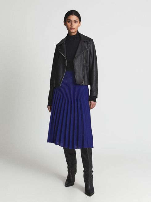 RACHEL ROY Womens Black Faux Leather Midi Knife Pleated Skirt Size: L -  Walmart.com