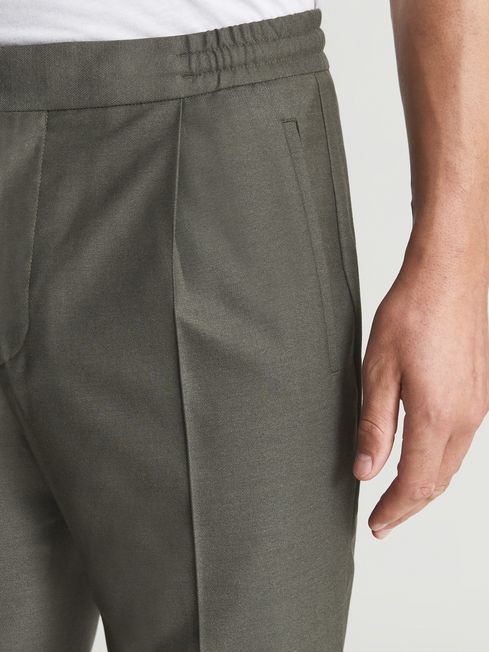 Relaxed Drawstring Trousers with Turn-Ups in Khaki