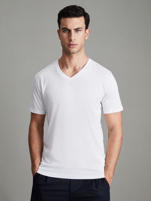 Reiss White Dayton Cotton V-Neck T-Shirt