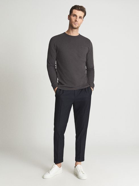 Reiss Washed Black Avenue Garment Dyed Long Sleeve T Shirt