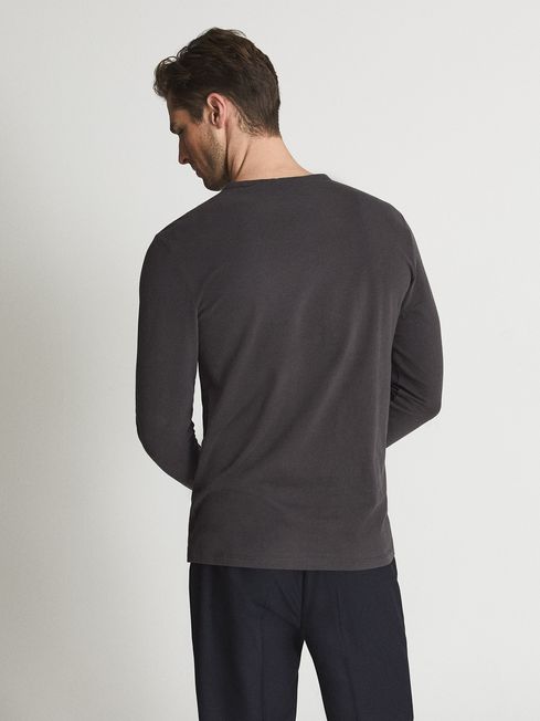 Reiss Washed Black Avenue Garment Dyed Long Sleeve T Shirt