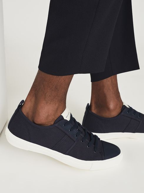 Reiss Navy Ryder Low Top Canvas Trainers