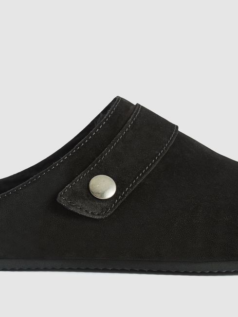 Reiss Black Ambler Shearling Lined Suede Slip-On Shoes