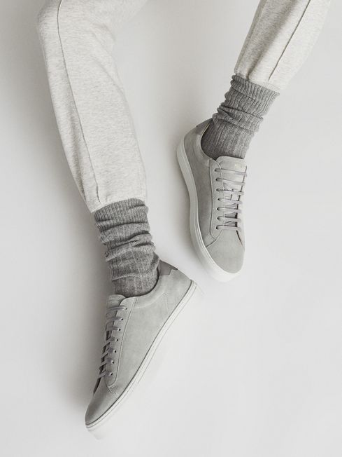 Reiss Grey Finley Suede Trainers