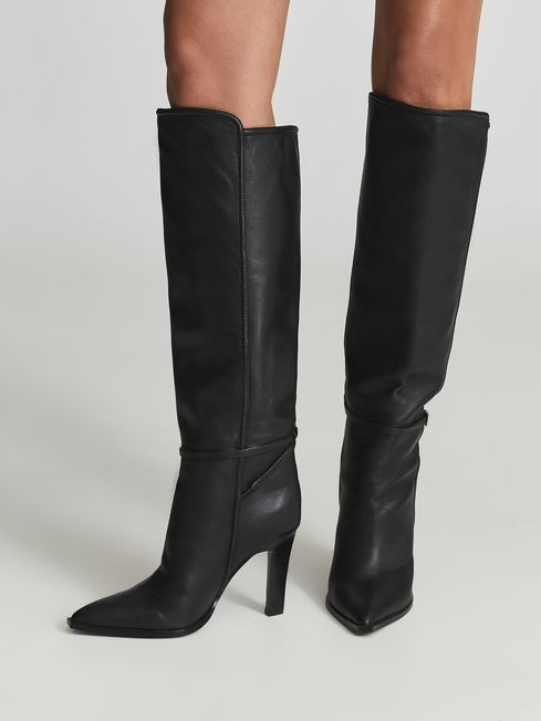 Reiss Black Ada Knee High Leather Boots