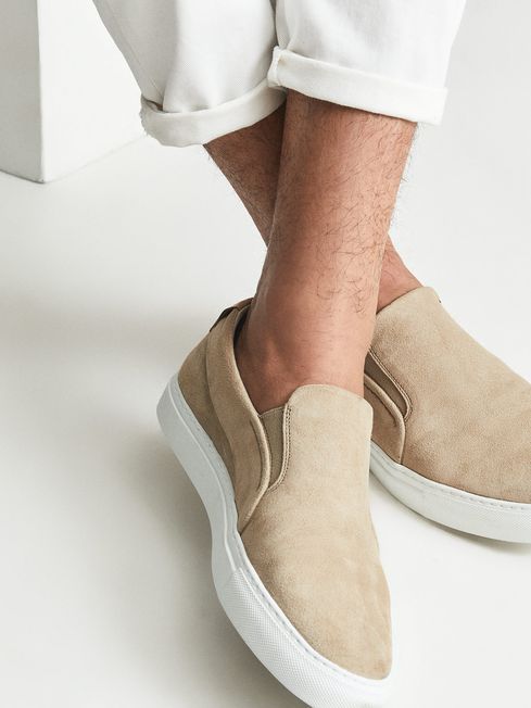 Reiss Sand Luca Suede Slip-On Trainers