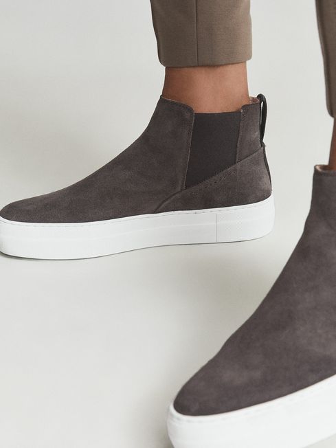 Reiss Mushroom Alvie Suede Slip-On High Top Trainers