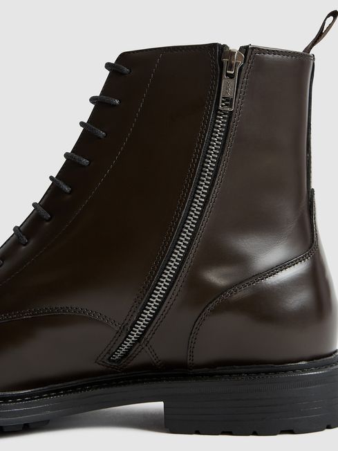 Reiss Brown Aden Leather Lace Up Boots