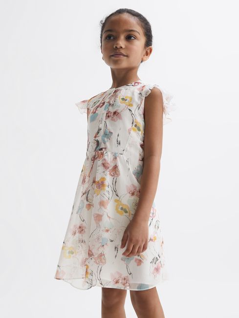 Reiss Ivory Print Martha Junior Floral Print Collarless Dress