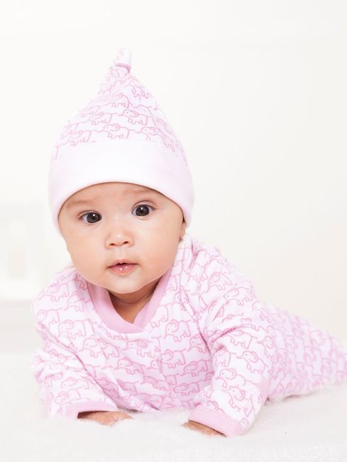JoJo Maman Bébé Pink Little Elephant Cotton Baby Sleepsuit