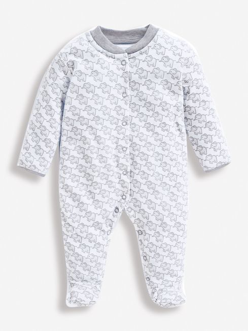 JoJo Maman Bébé Grey Little Elephant Cotton Baby Sleepsuit