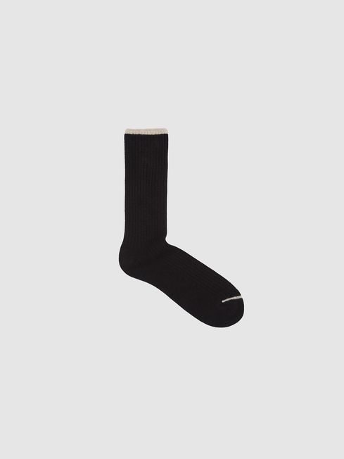 Reiss Black Picton Sock Lambswool Cashmere Blend Socks