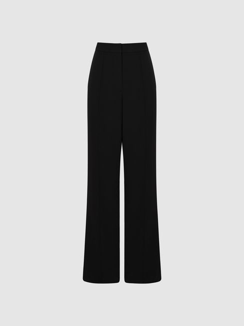 Petite Pull On Wide Leg Trousers in Black REISS Canada