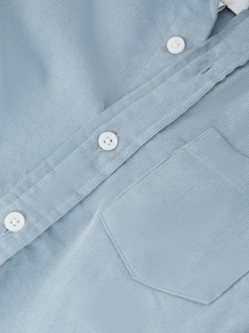 Reiss Soft Blue Albion Junior Corduroy Cutaway Collar Shirt