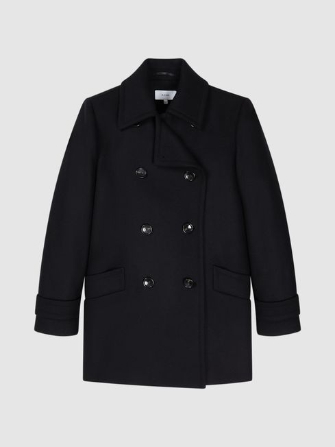Reiss Black Maisie Wool Blend Double Breasted Coat
