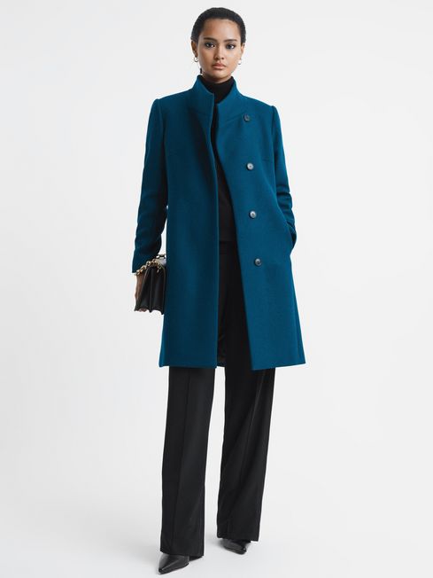 Reiss Teal Mia Wool Blend Mid-Length Coat