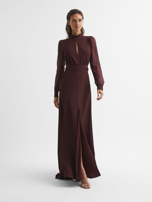 Reiss Burgundy Amelia Long Sleeve Maxi Dress