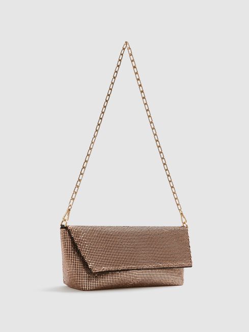 Reiss Elsa Chain-strap Nappa-leather Clutch Bag in Natural