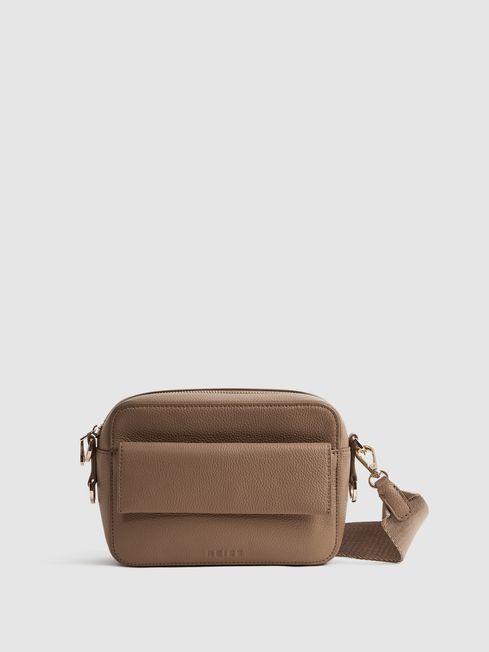 Reiss Taupe Cleo Leather Crossbody Camera Bag