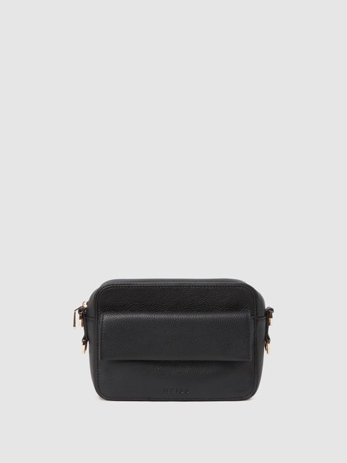 Reiss Black Cleo Leather Crossbody Camera Bag