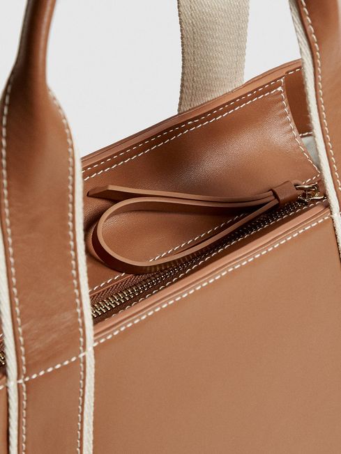 Reiss Tan Berkley Tote Small Leather Handheld Tote Bag