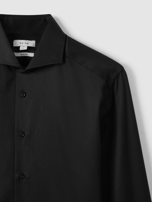 Slim Fit Two-Fold Cotton Shirt in Black