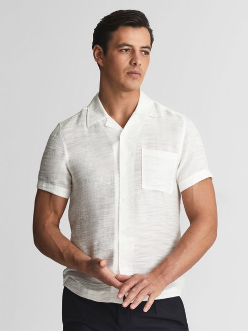 Reiss White Canevil Airtex Cuban Collar Shirt