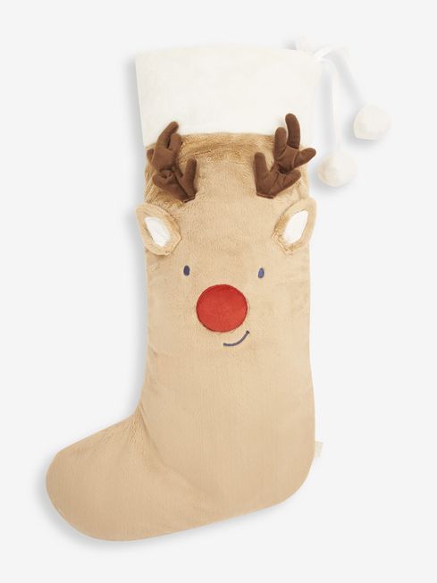 JoJo Maman Bébé Brown Extra Large Christmas Stocking - Reindeer