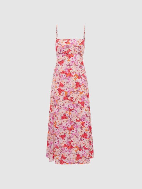 Reiss Bonnie Floral Print Fitted Midi Dress | REISS Australia