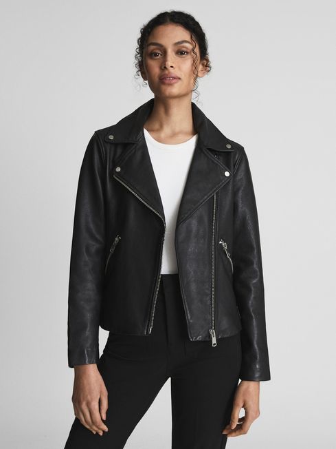 Reiss Nrd Grays Leather Biker Jacket REISS Rest of Europe