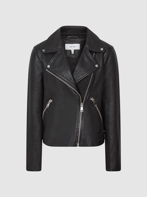 Leather Biker Jacket in Black REISS Germany