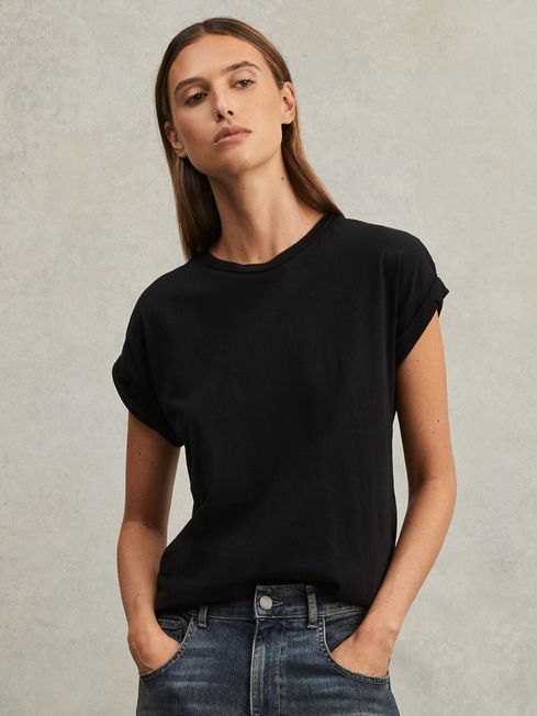 Reiss Black Tereza Cotton-Jersey Crew Neck T-Shirt