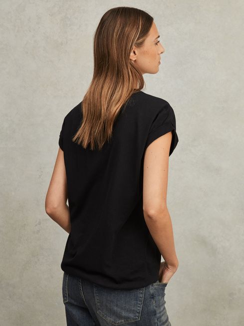 Reiss Black Tereza Cotton-Jersey Crew Neck T-Shirt