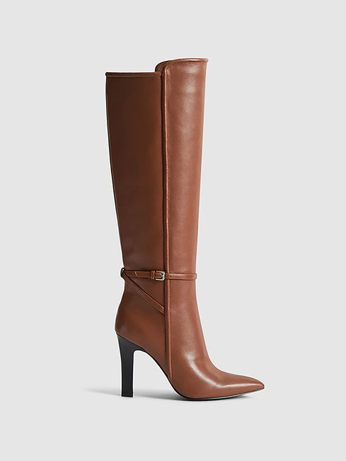 Reiss Tan Caitlin Leather Knee High Boots