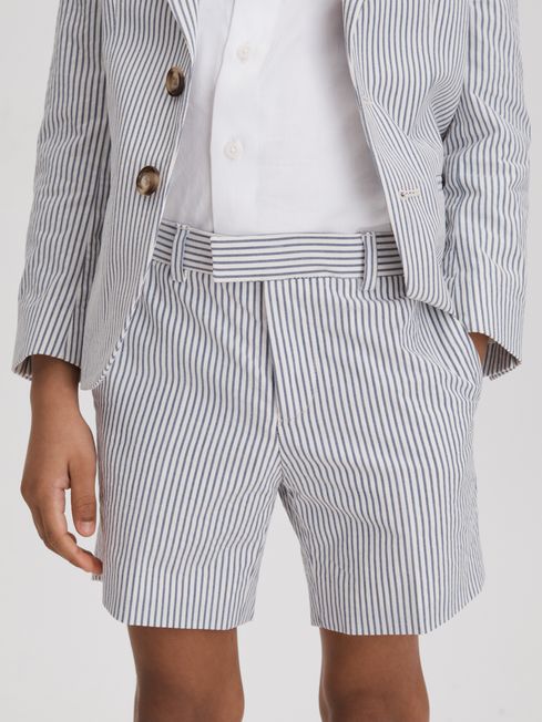Reiss Soft Blue Barr Junior Seersucker Striped Adjuster Shorts