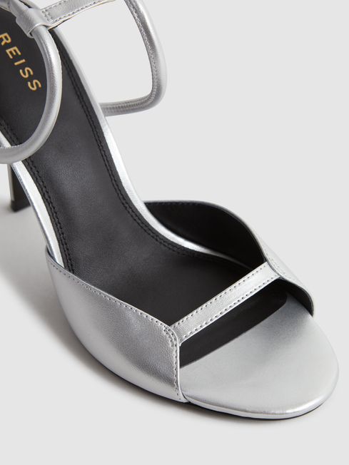 Reiss Silver Harper Leather Strappy Heels