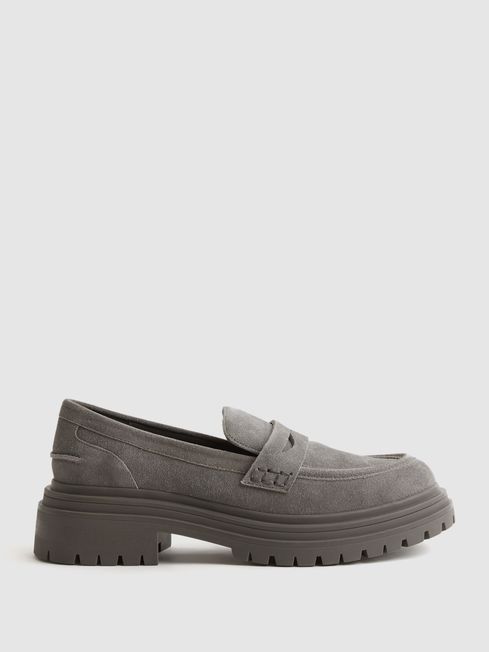 Reiss Grey Adele Leather Chunky Cleated Loafers