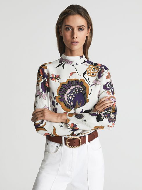 Retro Print Blouse in Cream