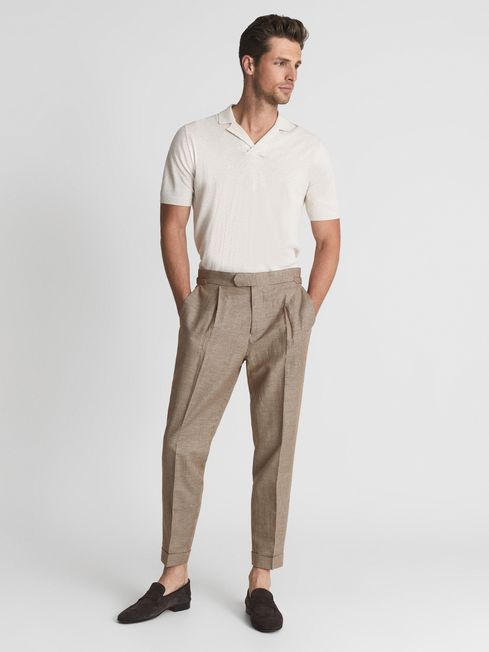 Reiss Brown Walk Formal Puppytooth Check Trousers