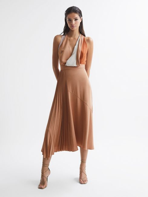 Colourblock Midi Dress in Neutral REISS USA