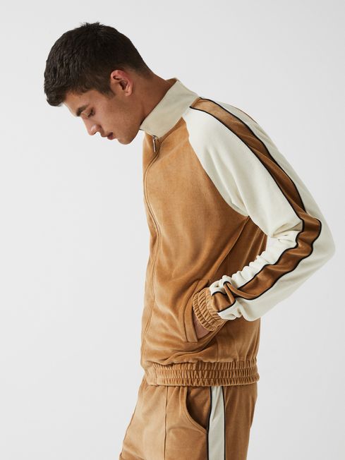 Reiss Lawrence Che Velour Contrast Panel Zip Through Jacket