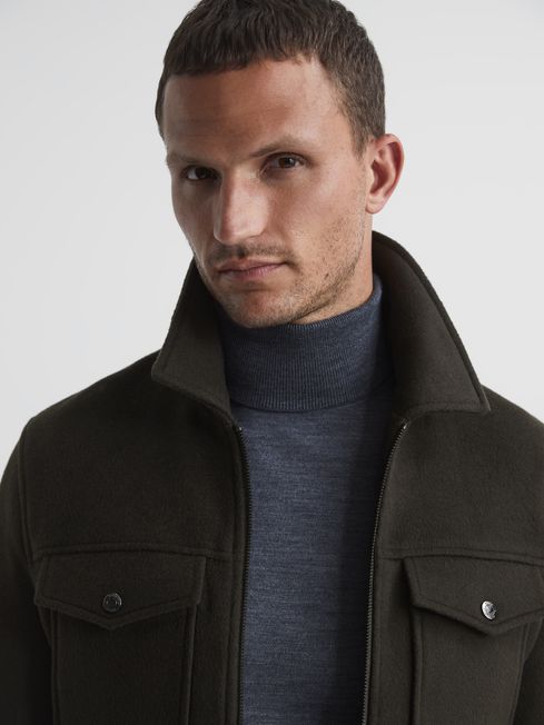 Reiss Dark Green Peridoe Wool Trucker Jacket