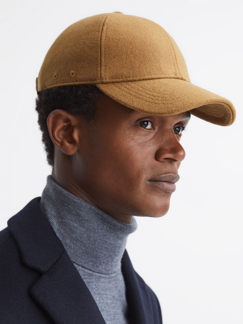 Wool Blend Baseball Cap in Caramel