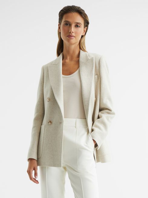 Reiss Neutral Amber Textured Double Breasted Blazer
