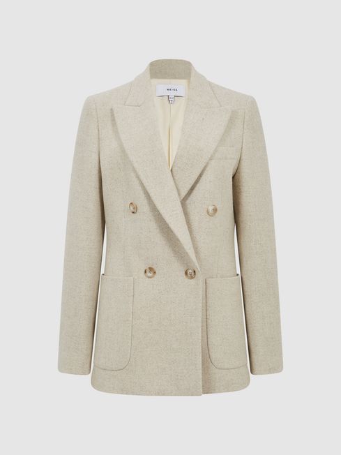 Reiss Neutral Amber Textured Double Breasted Blazer